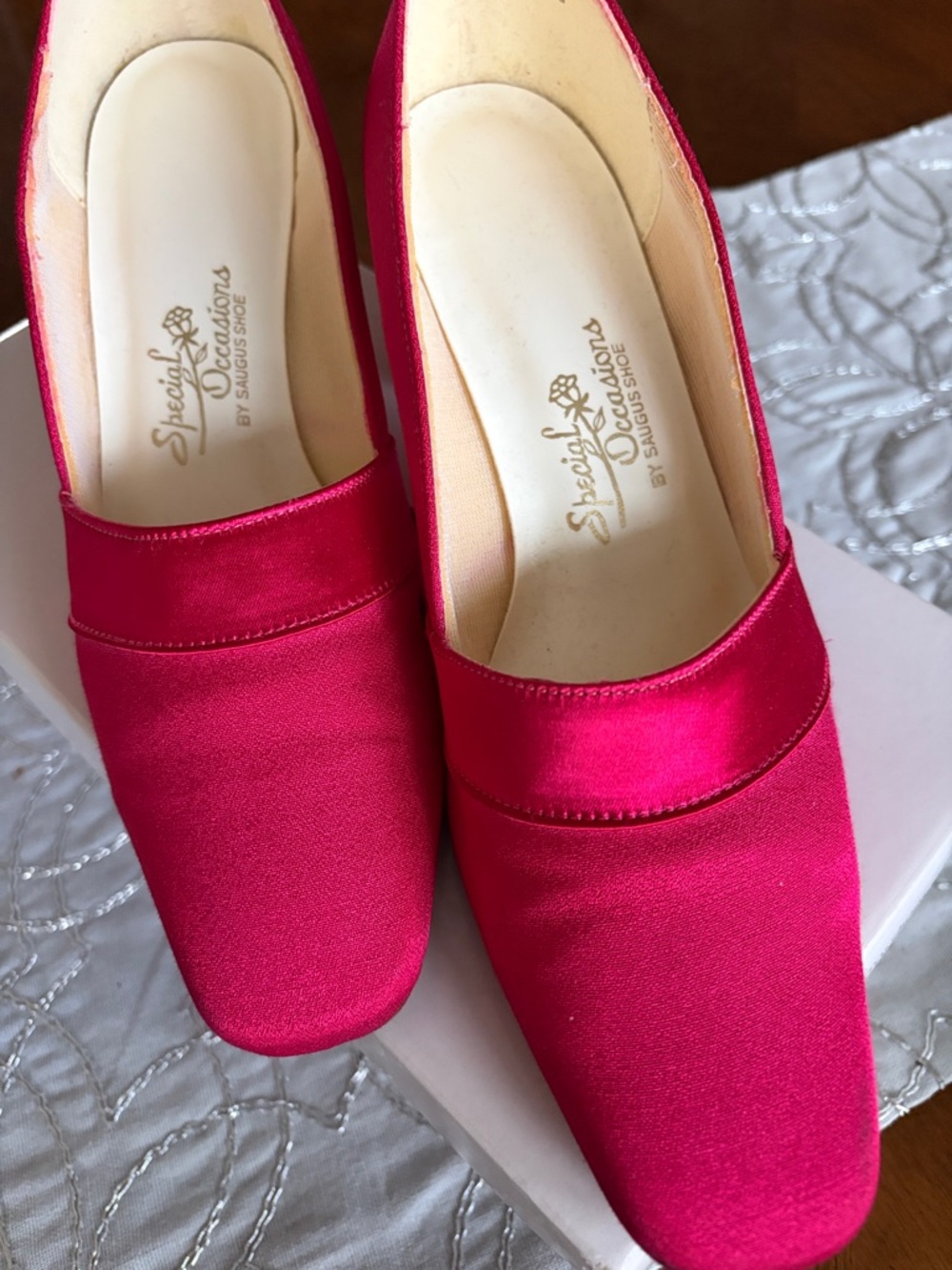 Special Occasions by Saugus Shoe Fuchsia Satin Slip-On Mules